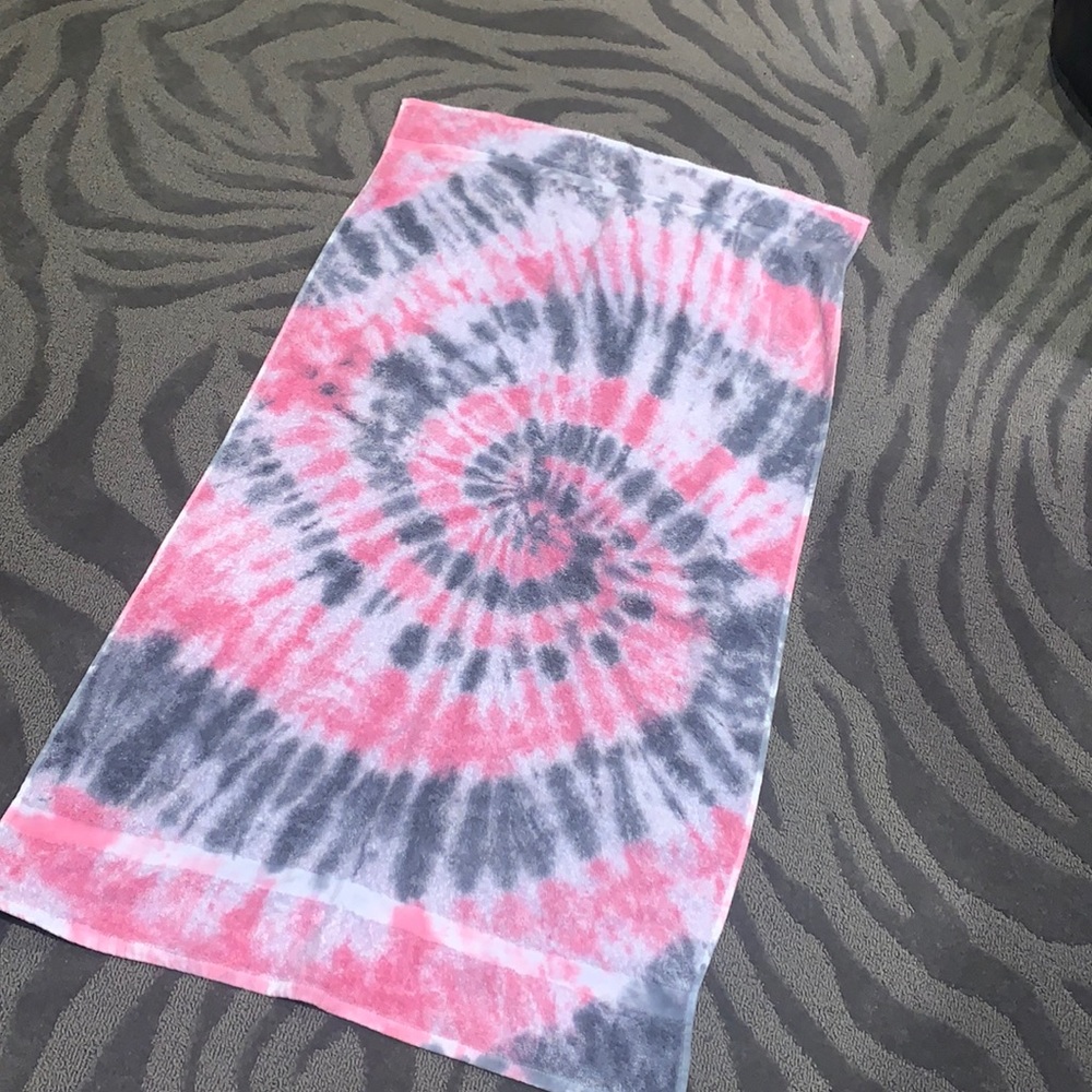 pink and grey tie dye towel